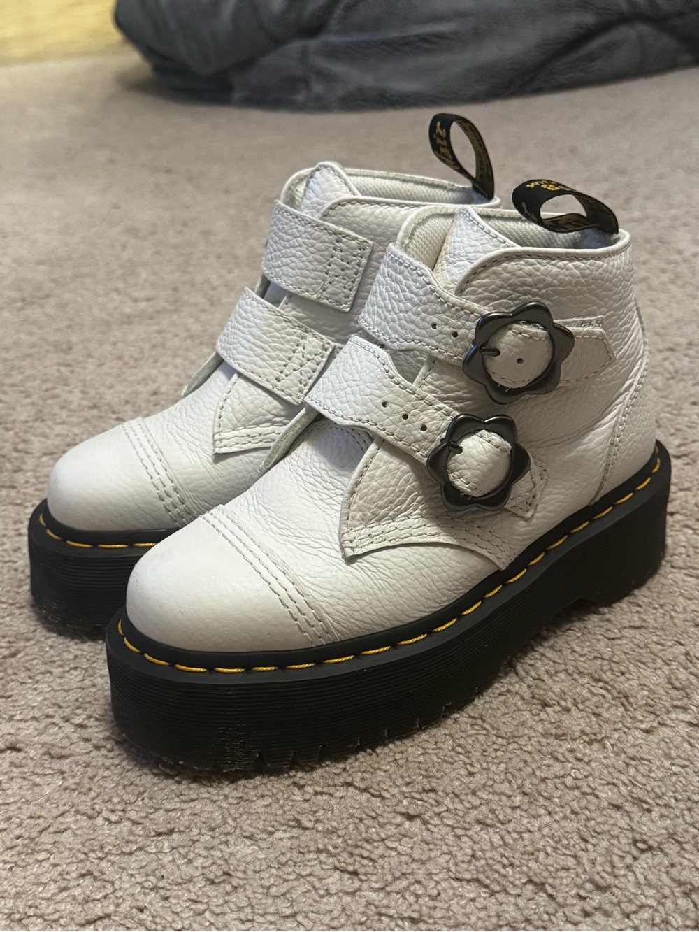 Dr. Marten Devon Flower White Leather Platform Boots